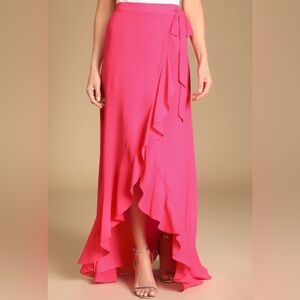 Lulus Small Pink Ruffled High-Low Wrap Maxi Skirt